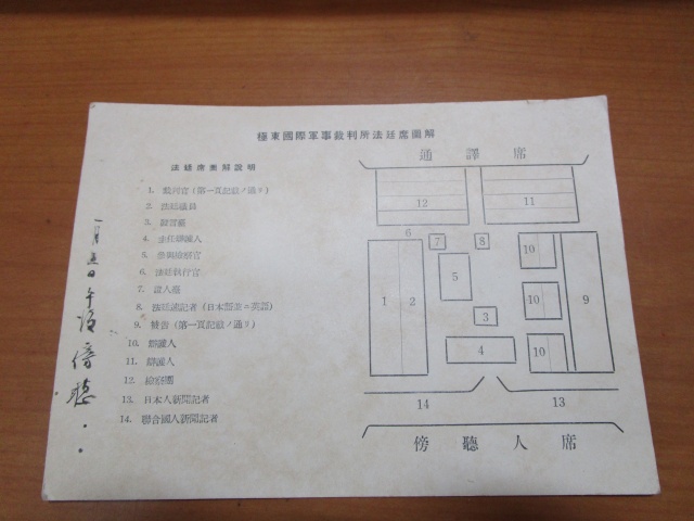 「極東国際軍事裁判所法廷席図解」1